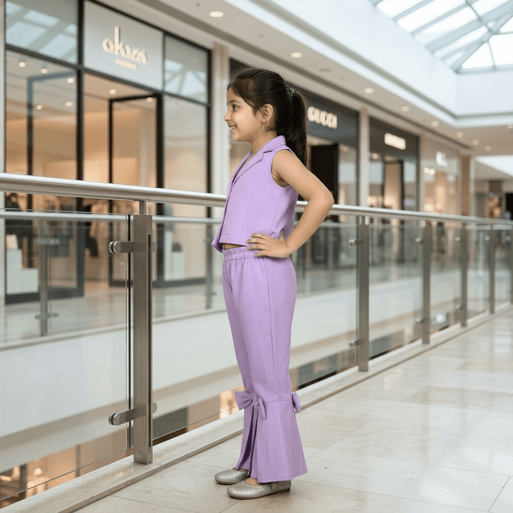 Purple  plazzo top Set Sleeveless For Girls-M250087