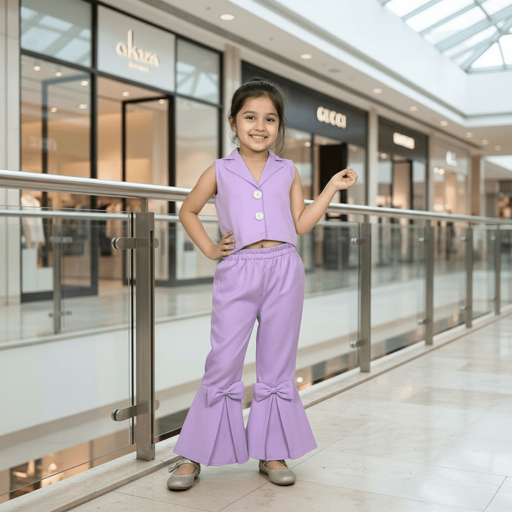Purple  plazzo top Set Sleeveless For Girls-M250087