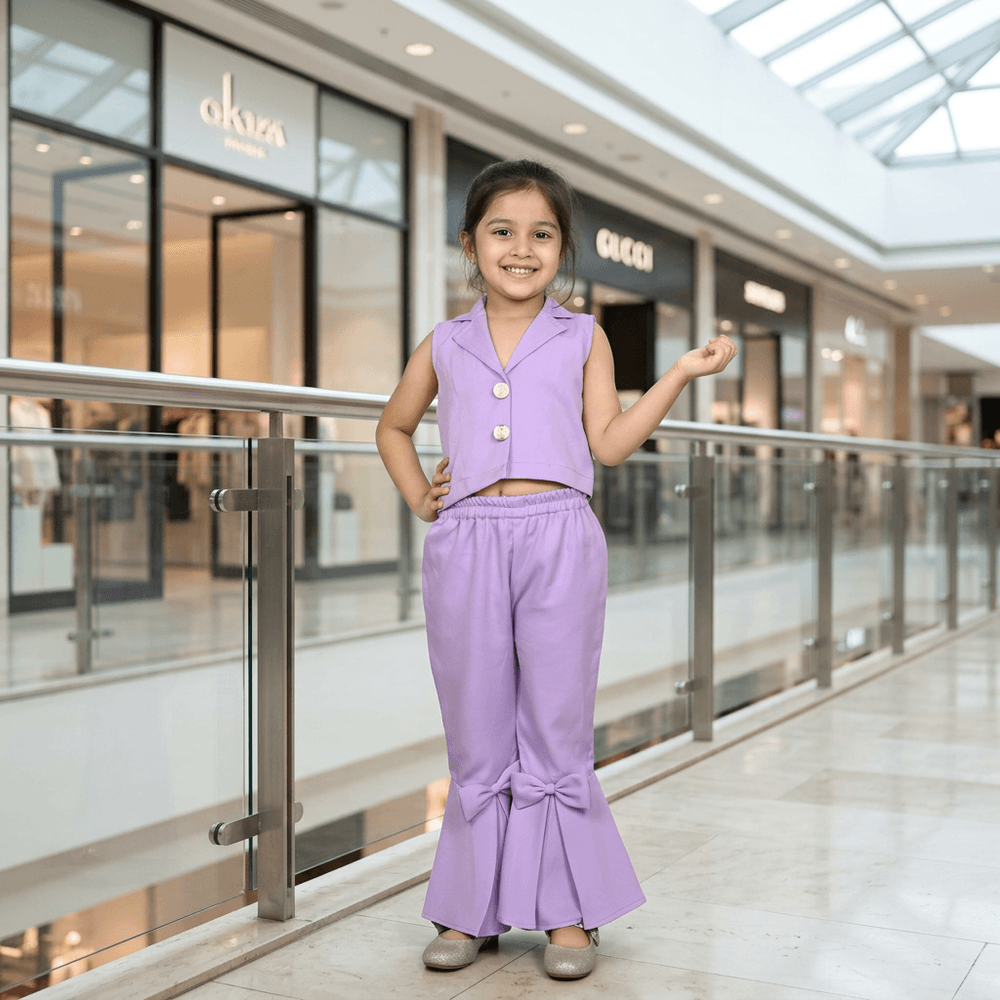 Purple  plazzo top Set Sleeveless For Girls-M250087