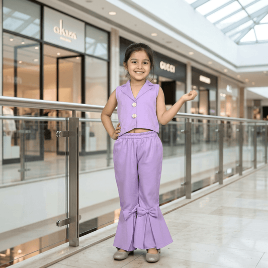 Purple  plazzo top Set Sleeveless For Girls-M250087
