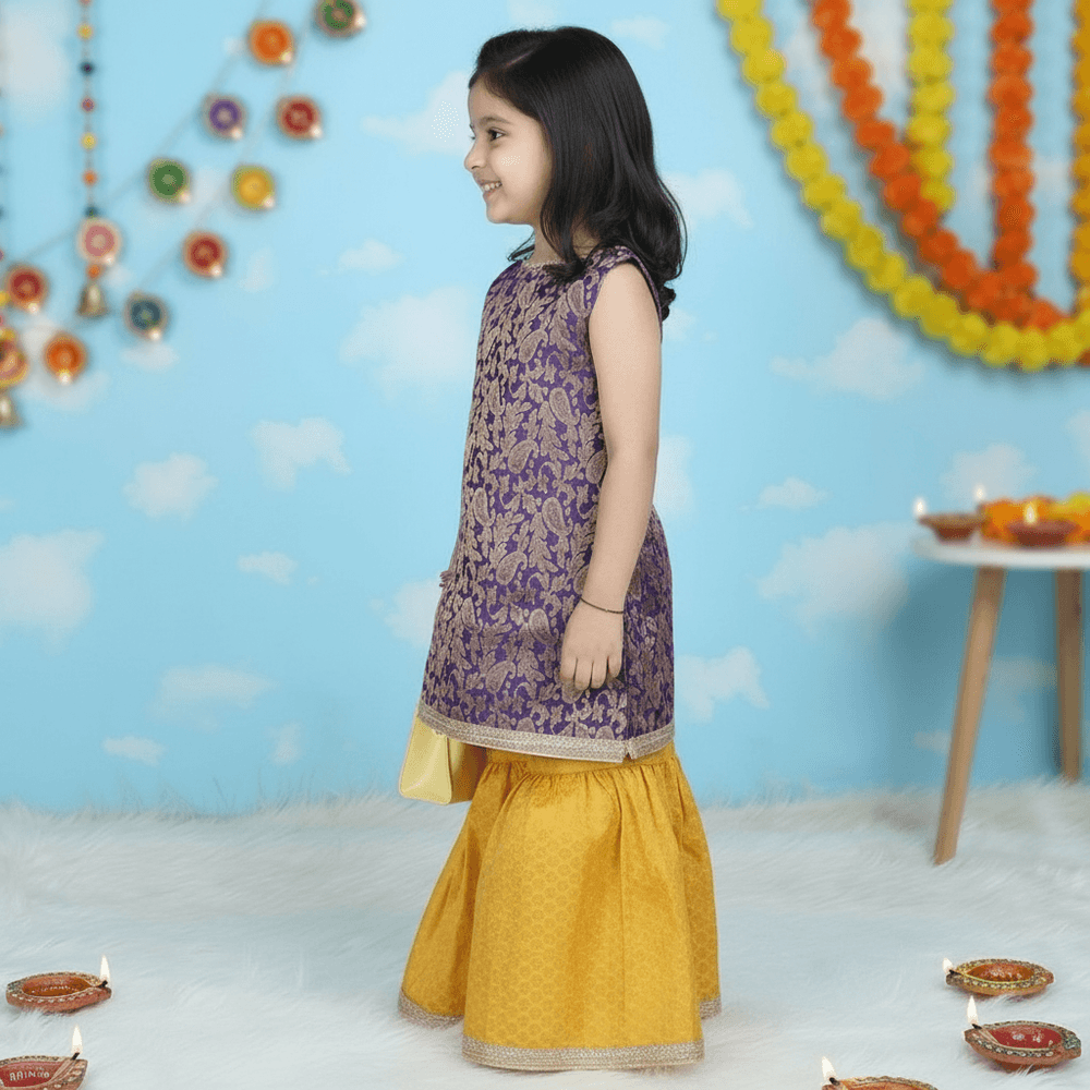 blue silk blended sharara set-M250329