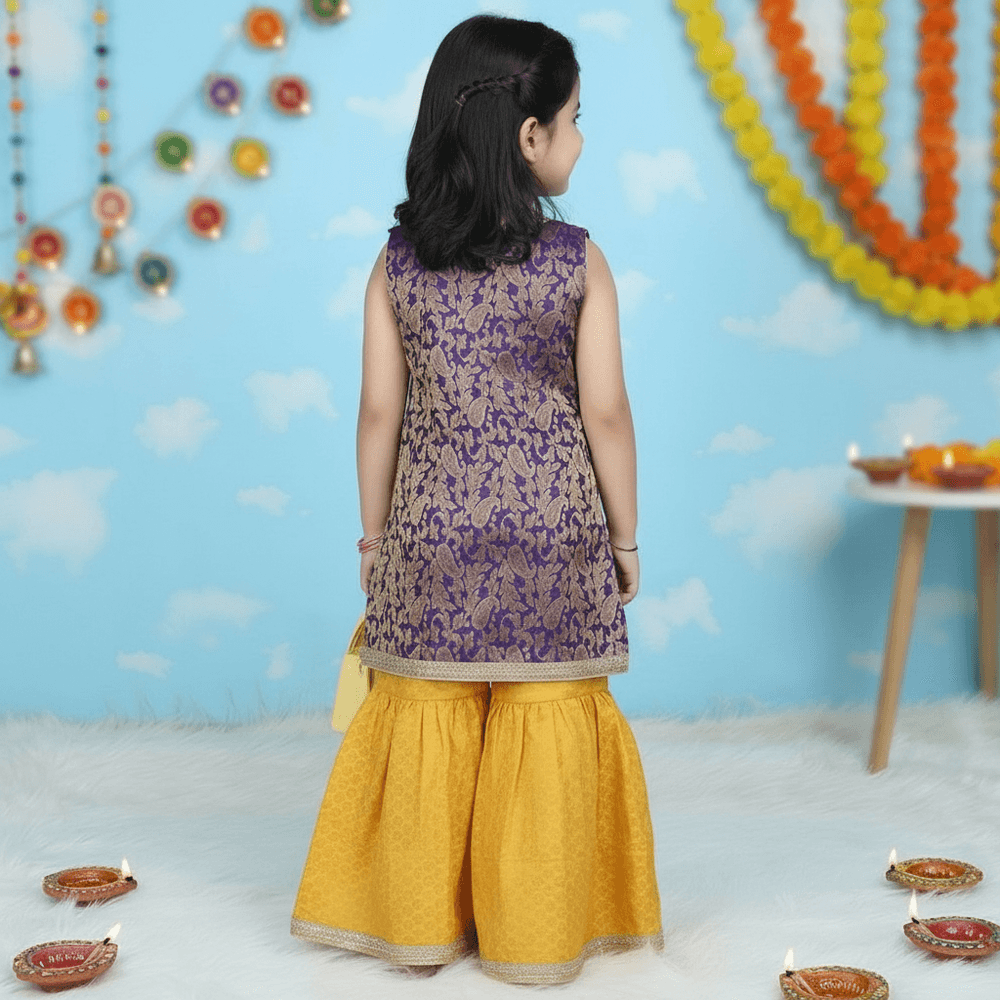 blue silk blended sharara set-M250329