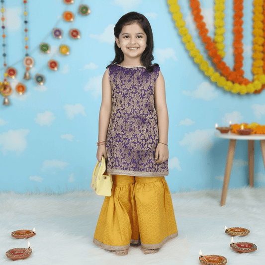 blue silk blended sharara set-M250329