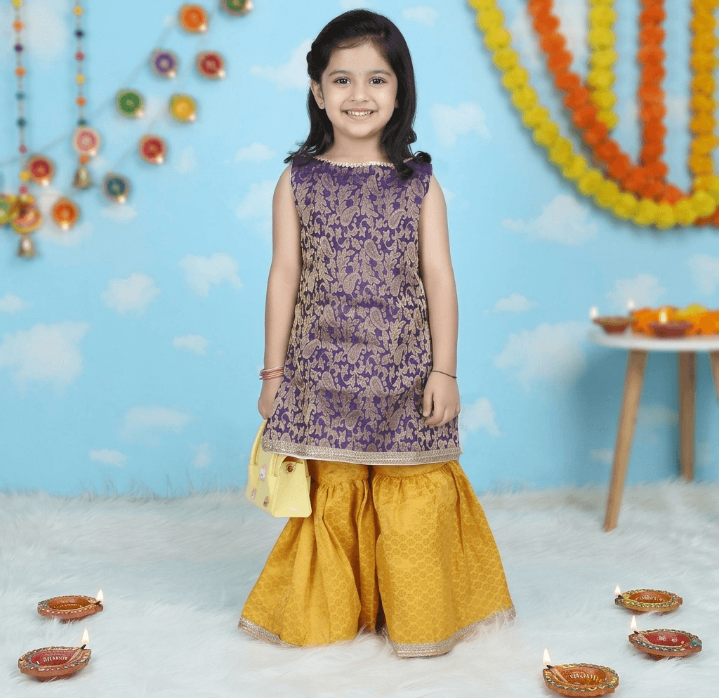 blue silk blended sharara set-M250329