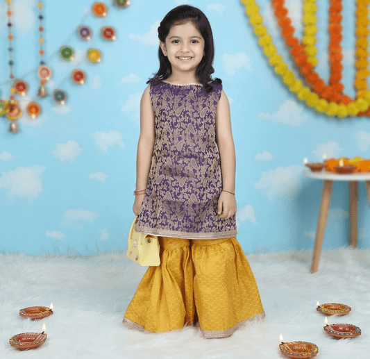blue silk blended sharara set-M250329