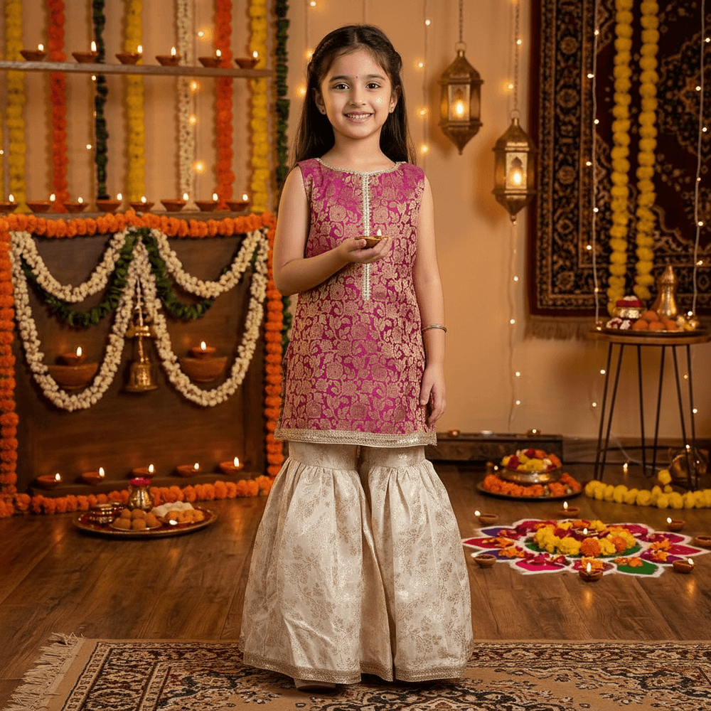 Magenta silk blended sharara set-M250328