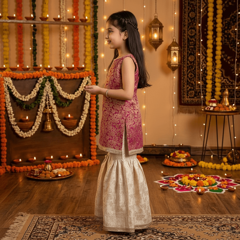 Magenta silk blended sharara set-M250328