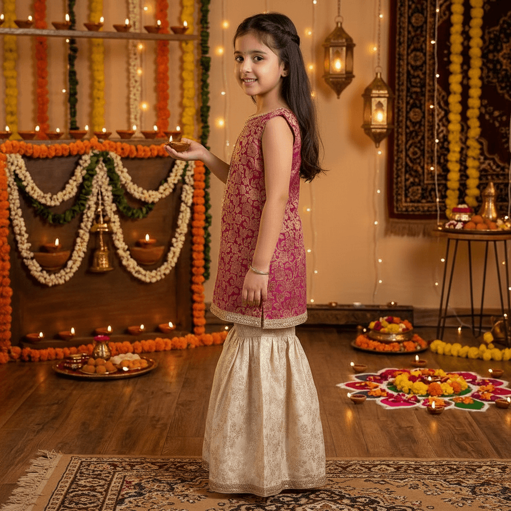 Magenta silk blended sharara set-M250328