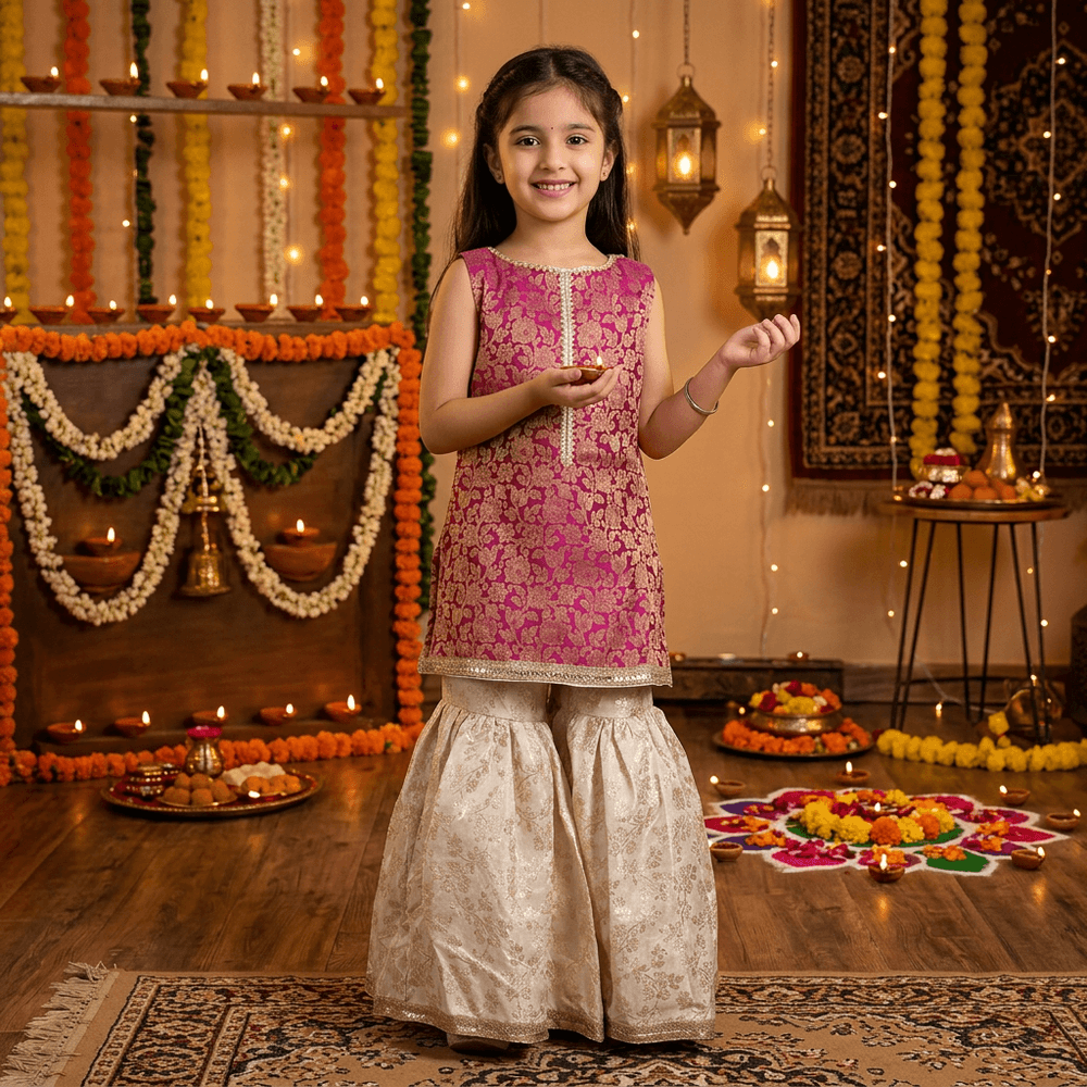 Magenta silk blended sharara set-M250328