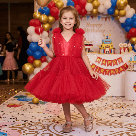 Childrens Party Dresses red frock m250111