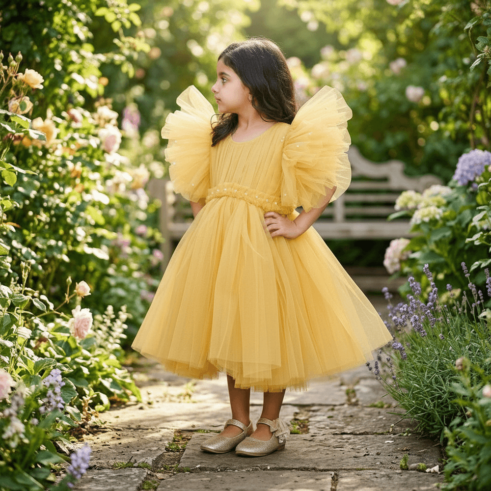 Gold party frock for girls-M250117