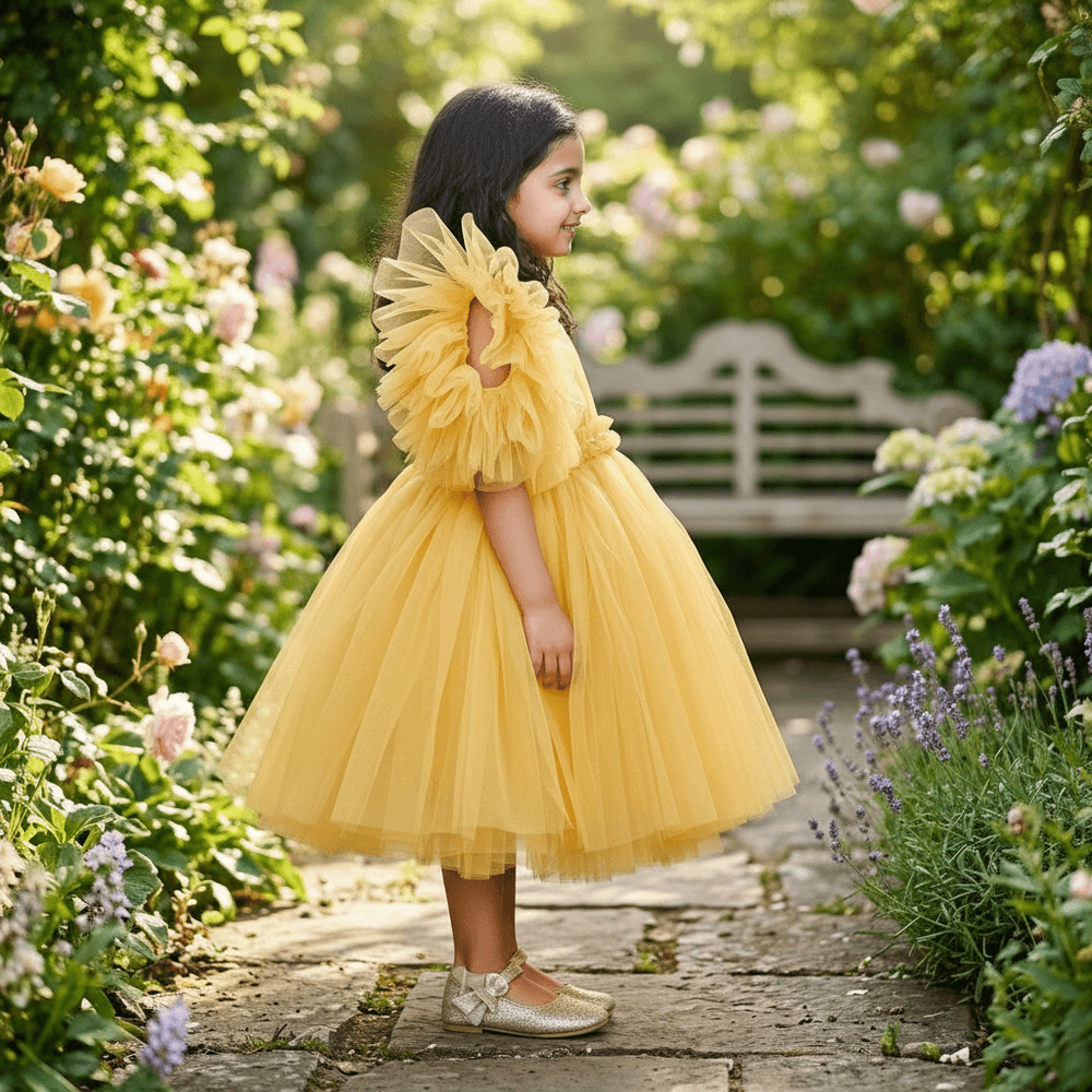 Gold party frock for girls-M250117