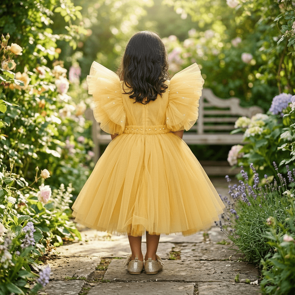 Gold party frock for girls-M250117