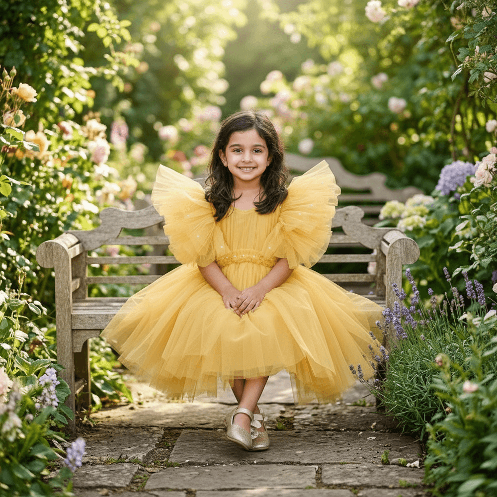 Gold party frock for girls-M250117