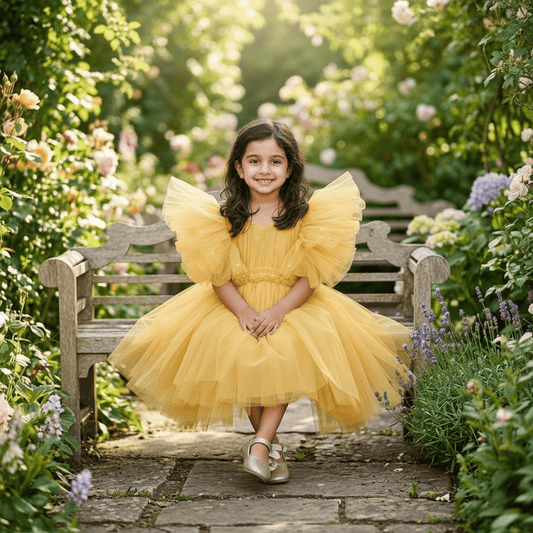 Gold party frock for girls-M250117