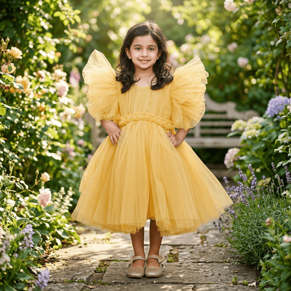 Gold party frock for girls-M250117