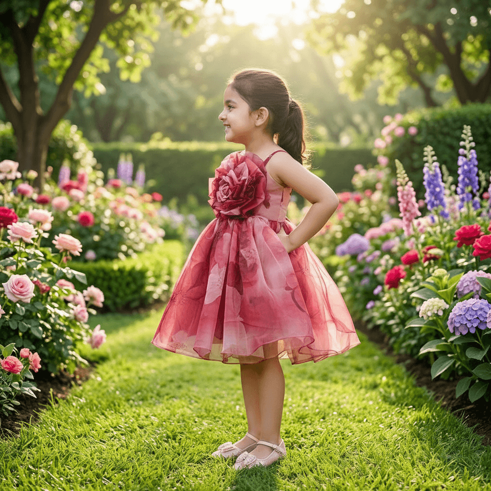 maroon party frock for girls-M250121