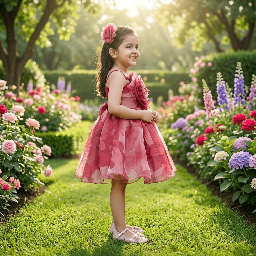 maroon party frock for girls-M250121