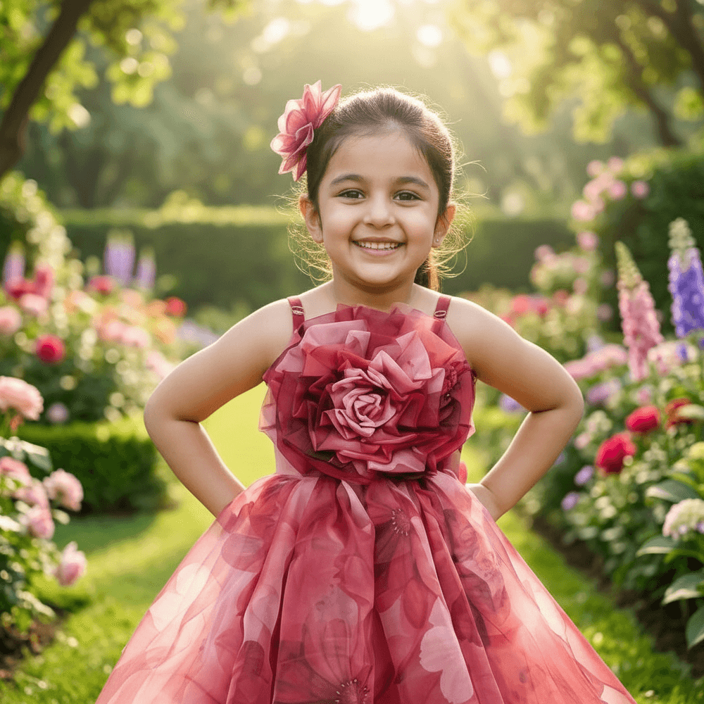 maroon party frock for girls-M250121