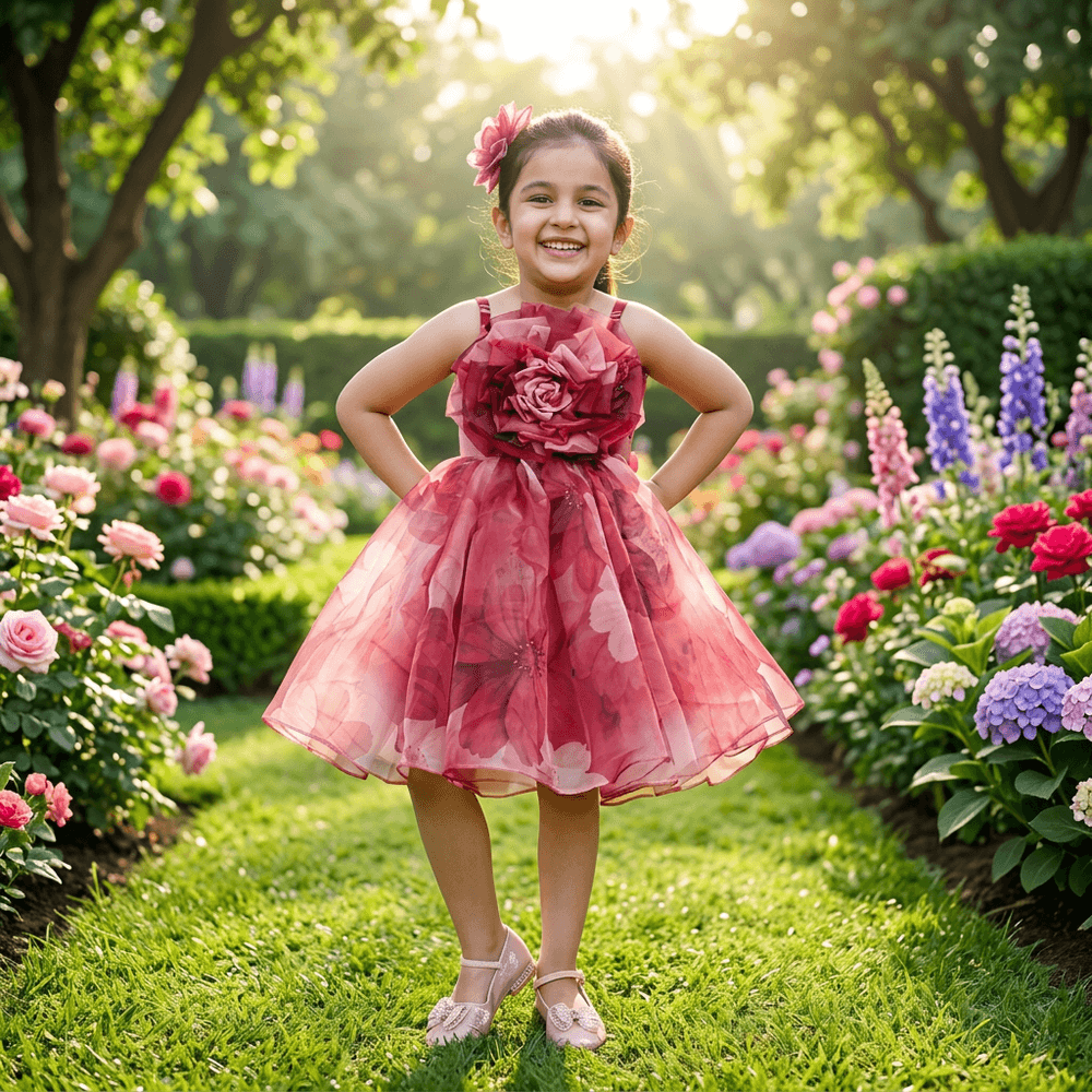 maroon party frock for girls-M250121