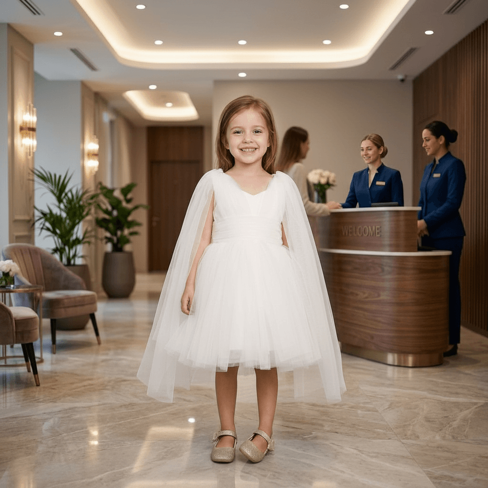 white party frock for girls-M250118