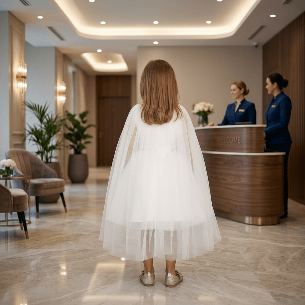 white party frock for girls-M250118