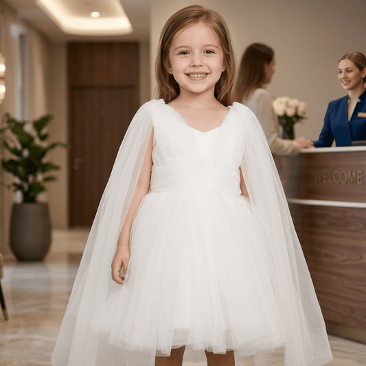 white party frock for girls-M250118