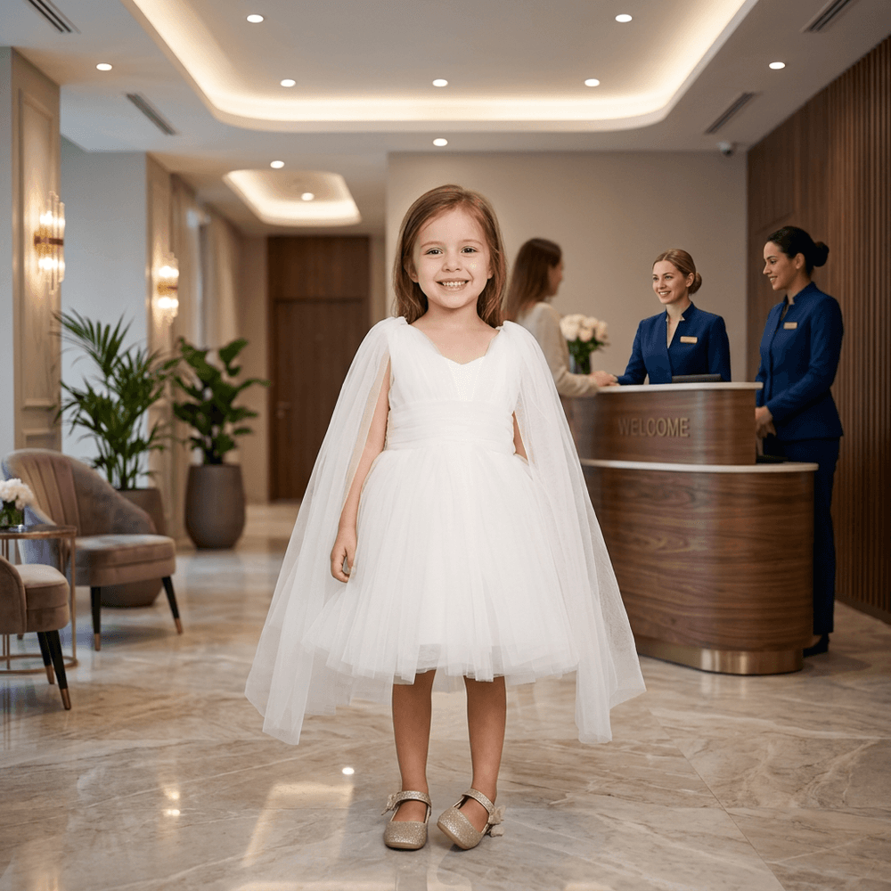 white party frock for girls-M250118