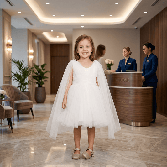 white party frock for girls-M250118