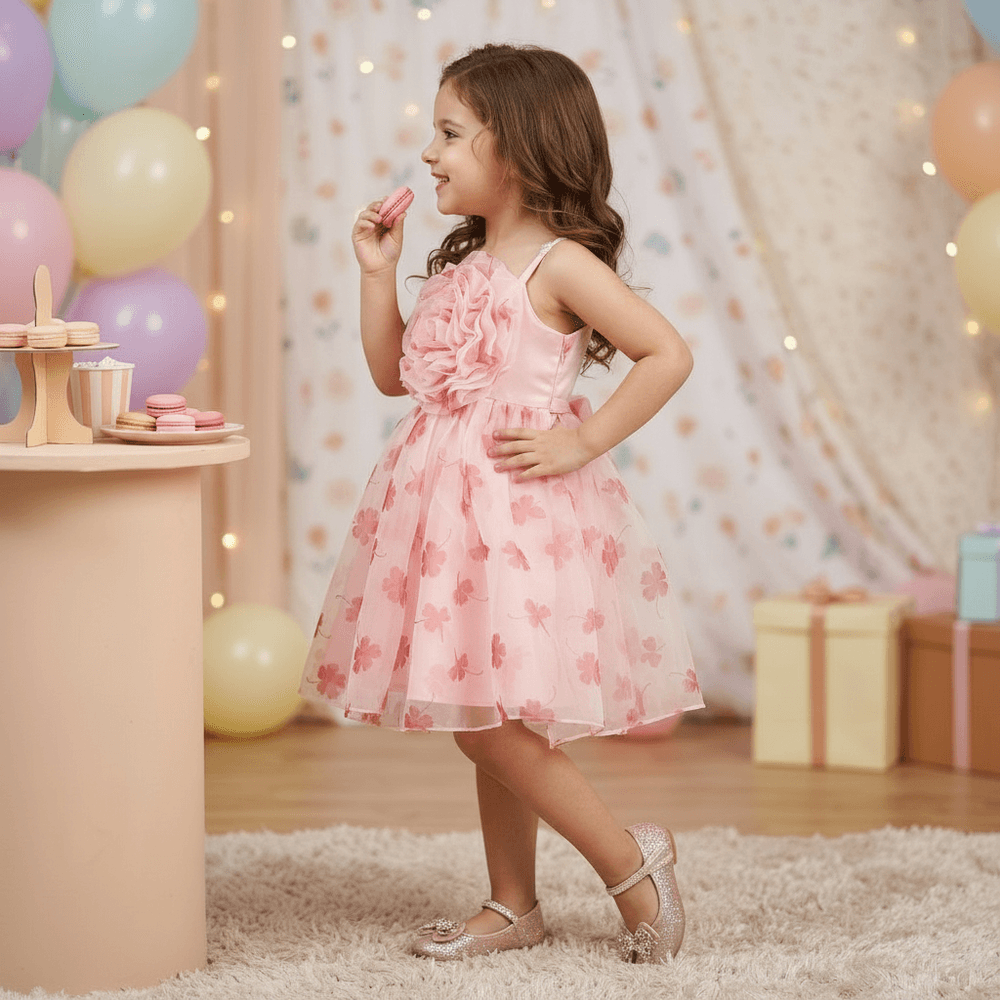 pink party frock for girls-M250122