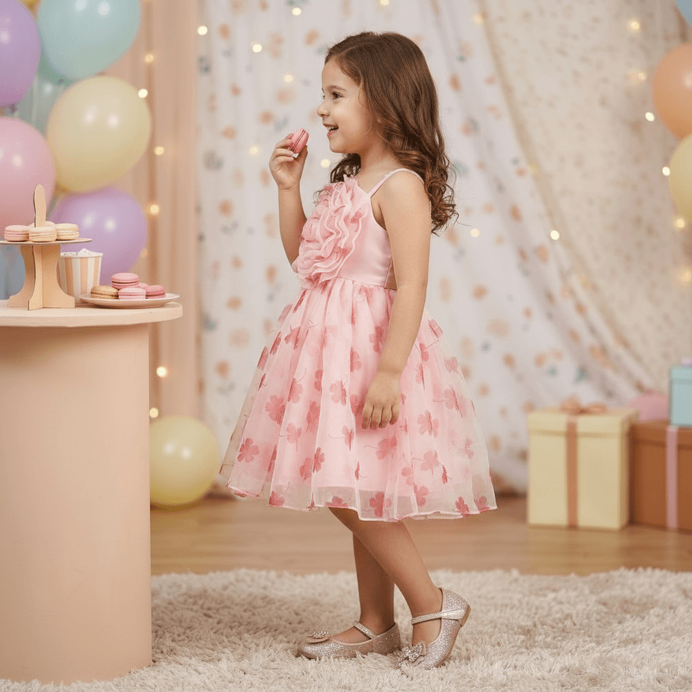 pink party frock for girls-M250122