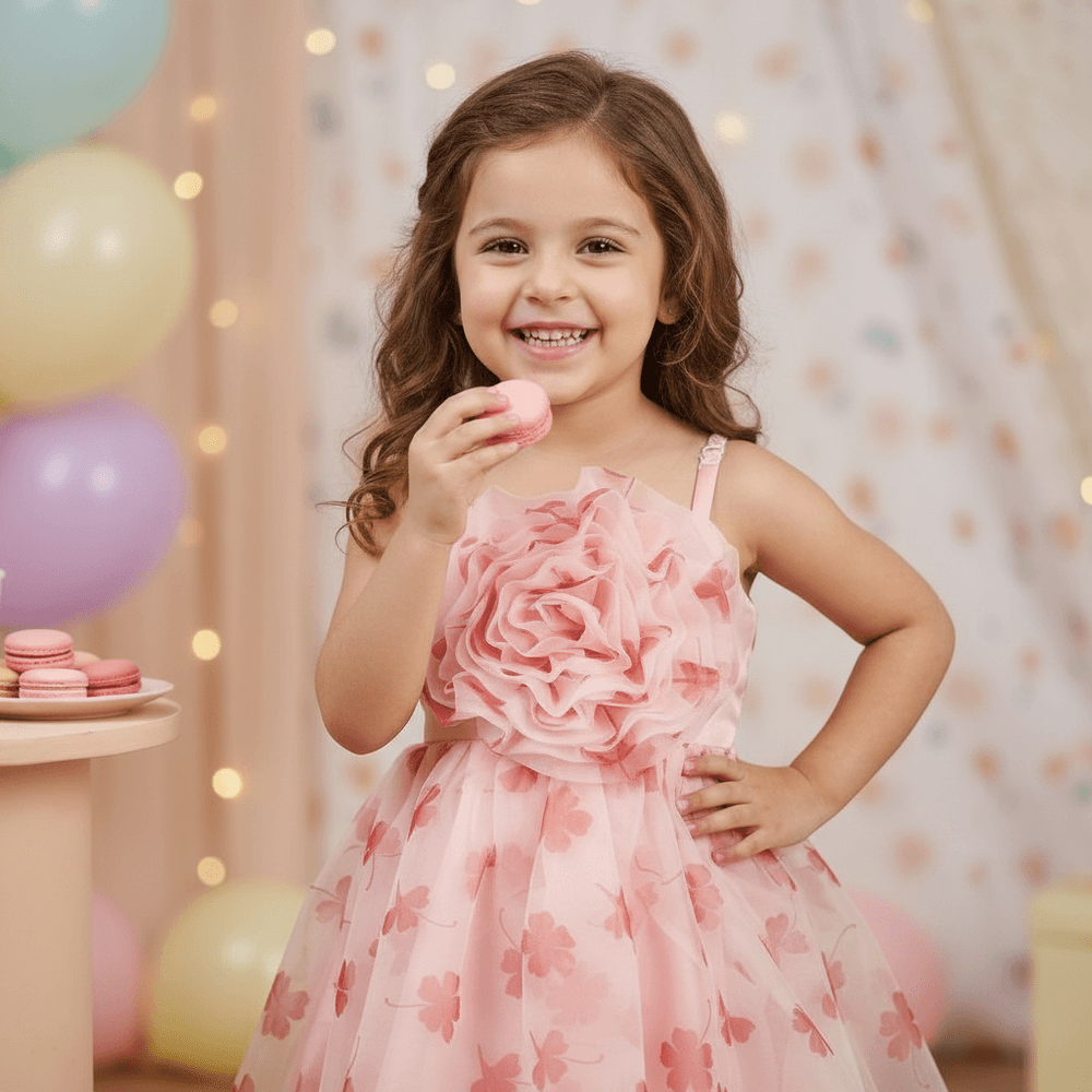 pink party frock for girls-M250122