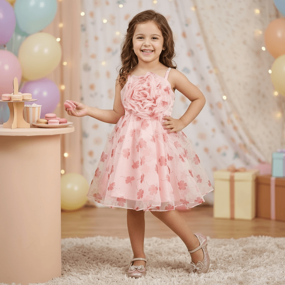 pink party frock for girls-M250122