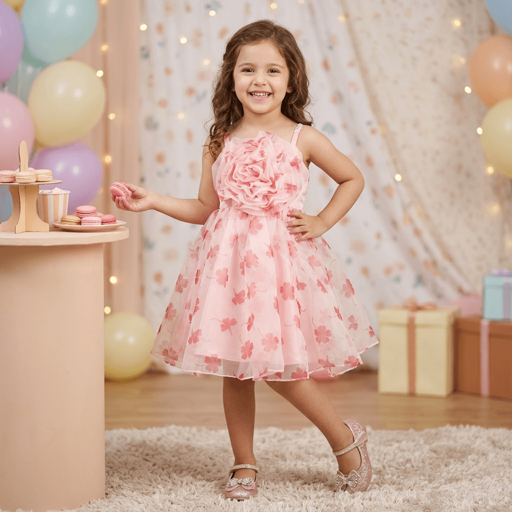 pink party frock for girls-M250122