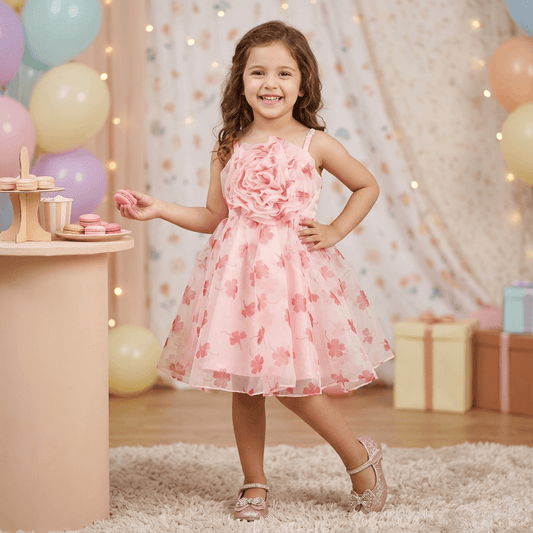 pink party frock for girls-M250122