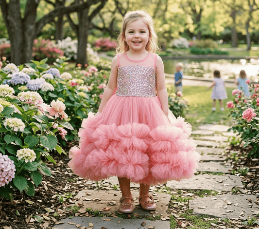Peach party frock for girls-M250024