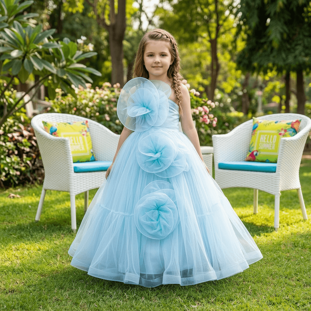 Sky blue net frock M260040