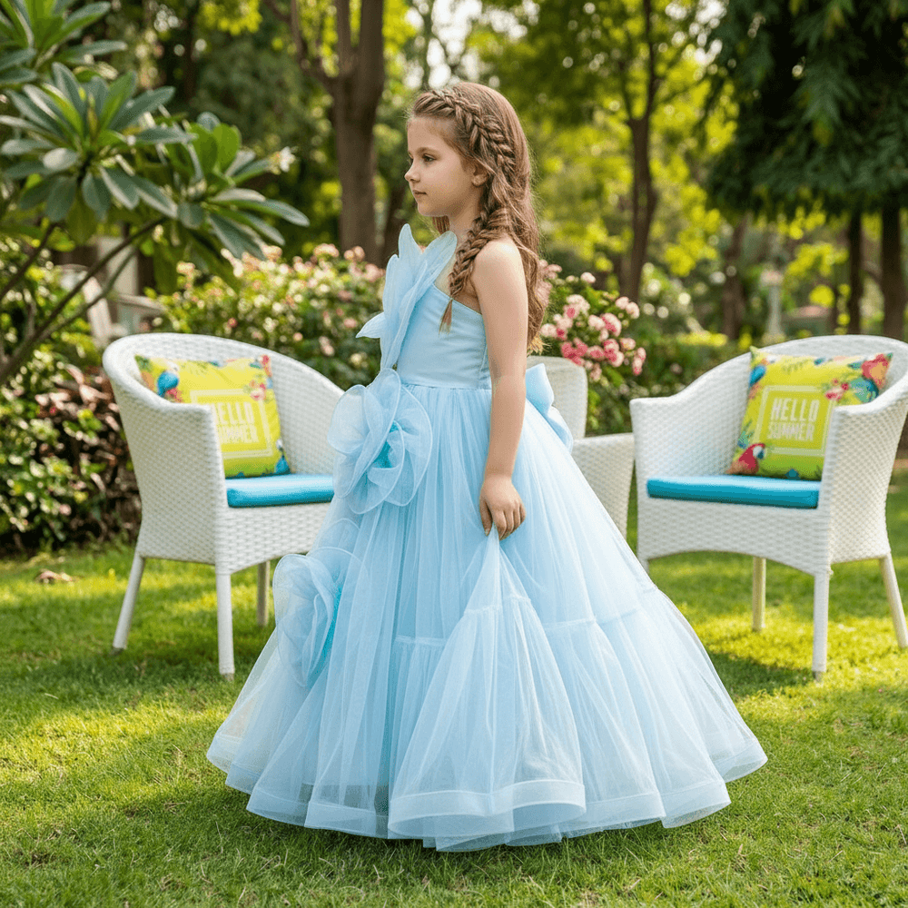 Sky blue net frock M260040