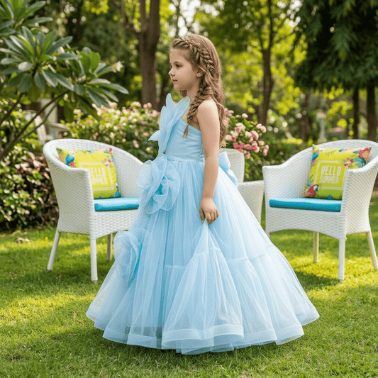 Sky blue net frock M260040