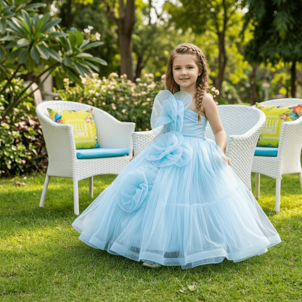 Sky blue net frock M260040