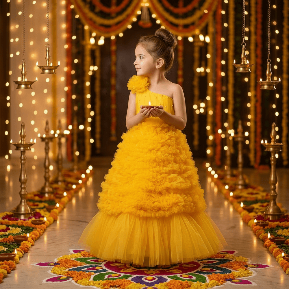 yellow net frock M260065