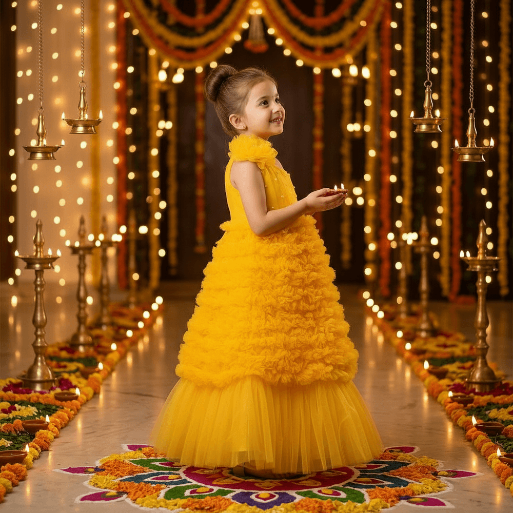 yellow net frock M260065