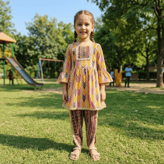 yellow-ethnic -cotton- dress-M260074