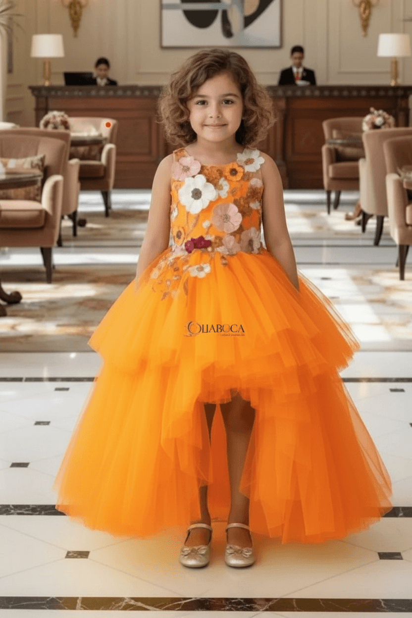 Girls orange Gown length Party dress M260100
