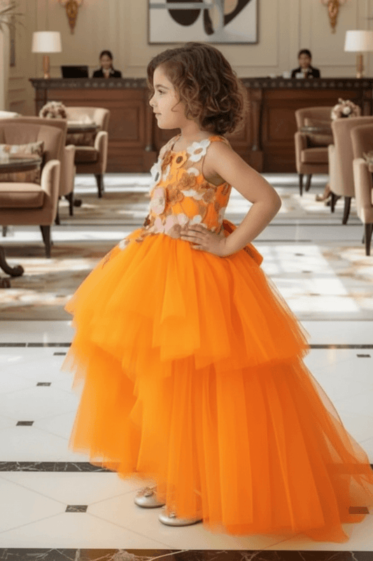 Girls orange Gown length Party dress M260100