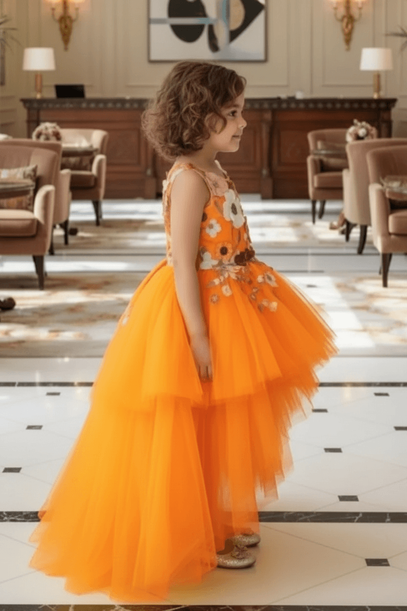 Girls orange Gown length Party dress M260100