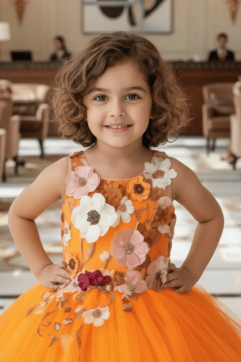 Girls orange Gown length Party dress M260100