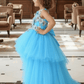 Girls sky blue Gown length Party dress M260101