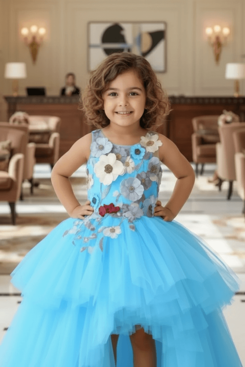 Girls sky blue Gown length Party dress M260101