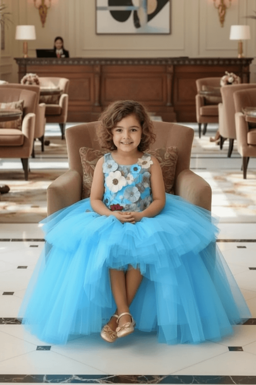 Girls sky blue Gown length Party dress M260101